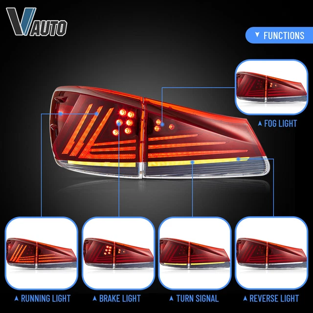 VLAND Full LED Tail Lights For Lexus IS250 IS350 IS-F Sedan 2006-2013 – Red/Black, DOT/SAE