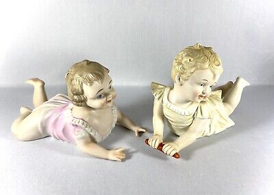 Pair of Antique Bisque Piano Babies Large Size 10" & 9 1/2" Beautiful Cond! 3