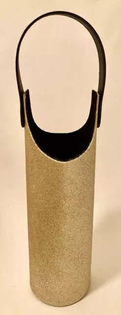 Glittery Gold Hard Shell Wine Bottle Holder/Carrier w/Faux Black Leather Handle