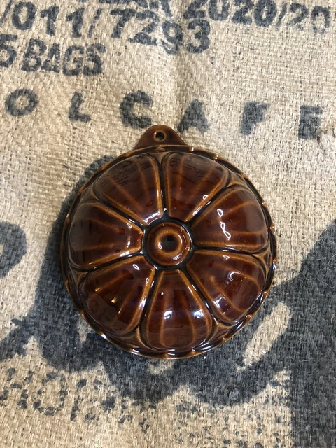 Vintage Retro 1970s Brown Glazed German Pottery Wall Hanging Floral Jelly Mould