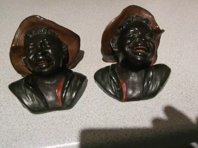 Matching pair of Bretby wallpockets  plantation workers circa 1891 pattern 1491