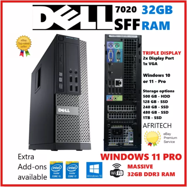 Windows 11 Pro -DELL OPTIPLEX 7020 Intel i7 2TB SSD 32GB RAM Desktop PC SFF WIFI