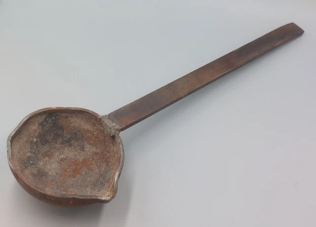 Antique Old Used Primitive Blacksmith Forged Wrought Iron Ladle Scoop Tool