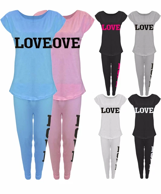 Donne Love Tuta Leggings da Corsa Pantaloni da Yoga Palestra T Shirt Top Canotta