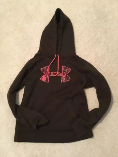 Under Armour Semi-Fitted Women’s Hoodie Size Small Brown Pink Camo Logo Pocket