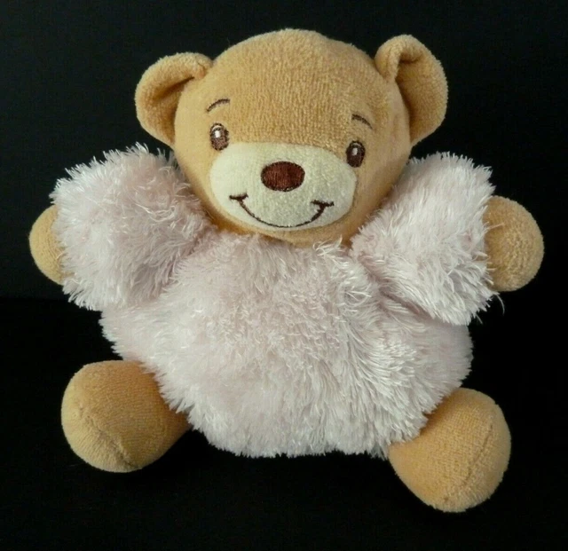 *. DOUDOU PELUCHE BOULE KALOO OURS FOURRURE ROSE BEIGE 15/16 cm allongé - TBE