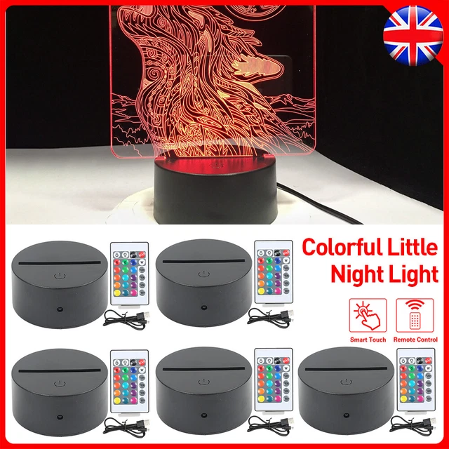 ACRYLIC USB LED 3D Lamp Base Set Night Panel Cable + Remote Holder ...