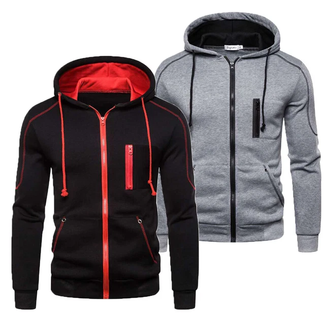 UK Mens Hoodie Sports Coat Zip Up Jumper Hooded Warm Casual Jacket Outwear