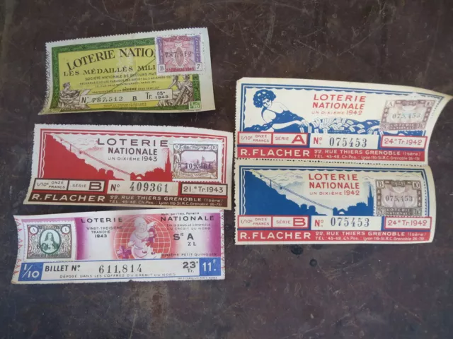 Ancien Billet De Loterie Nationale Billet  Française 1942 1943