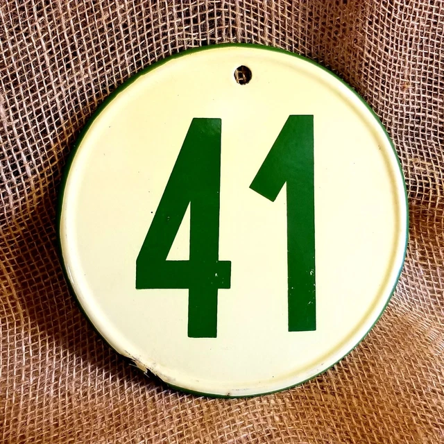 Vintage enamel "41" sign; residential; street sign; 8" diameter