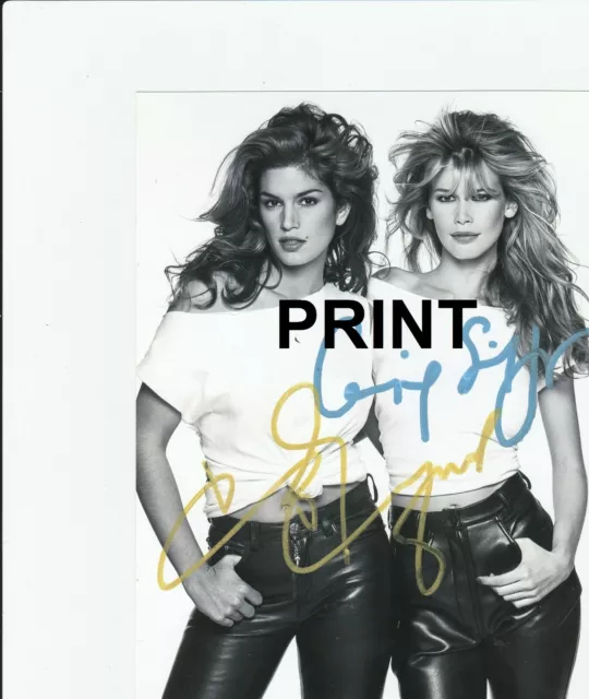 Cindy Crawford and Claudia Schiffer SIGNED Autographed PRINT