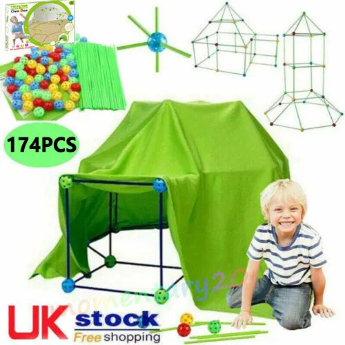 174 PCS Building Your Own Den Kit Play Kids.Construction Fort Tent Making Set-UK