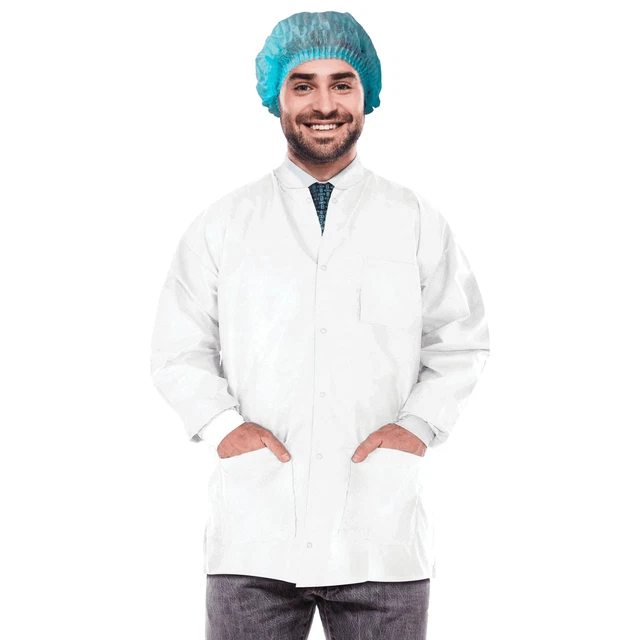 Disposable Lab Jackets 33 . Pack of 10 White Hip Length Work Gowns XX Large. SMS