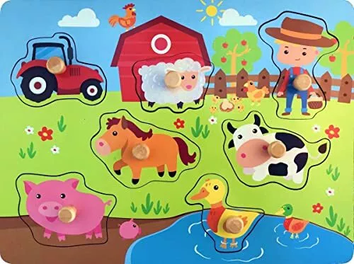 Holzpuzzle Bauernhof - Hochwertige Steckpuzzle fur Kinder ab 1-4 Jahr