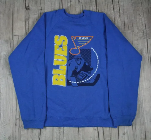 Vintage 90s St. Louis Blues Hockey Kids Blue Pullover Sweatshirt Size Large
