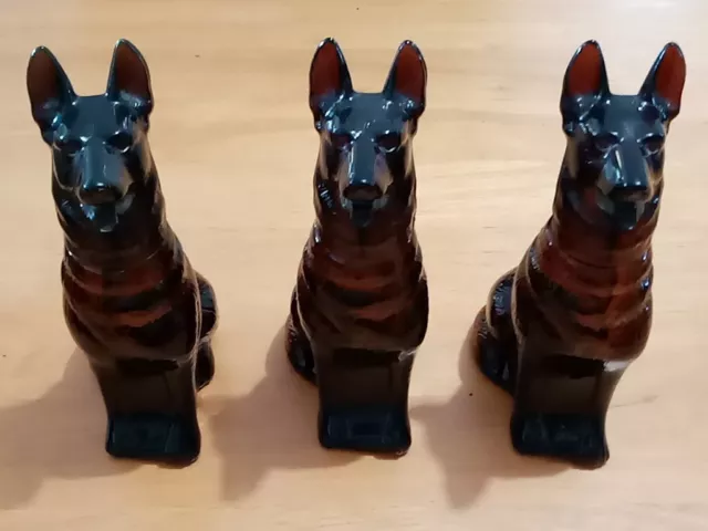 3 x Vintage AVON Noble Prince German Shepherd Dog Glass Bottle EMPTY