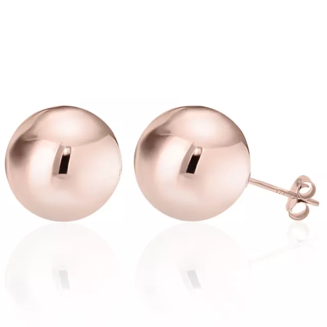 Sterling Silver 925 Rose Gold High Polished Ball Bead Stud Earrings ALL SIZES