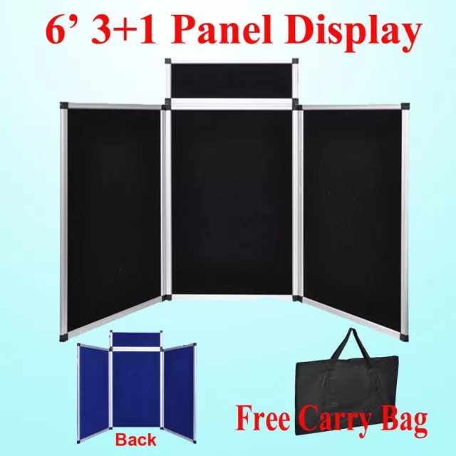 6' 3+1 Black Blue Panel Header Trade Show Display Presentation Tabletop Desktop
