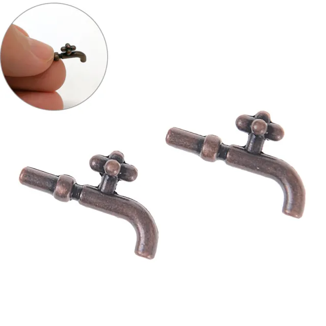 2PCS 1:12 Miniature Metal Water Tap Dollhouse Bathroom Faucet Accessories A`AW