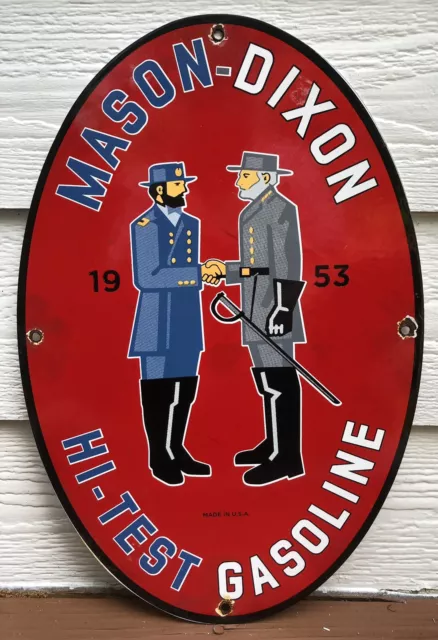 Vintage 1953 Dated Mason-Dixon Hi-Test Gasoline 16.5” Porcelain Motor Oil Sign