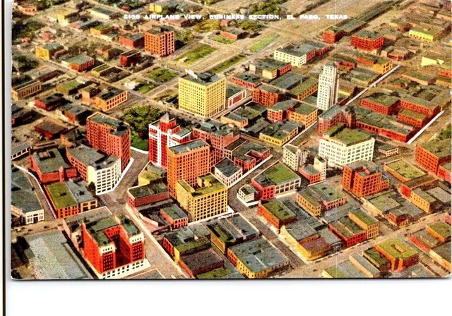 2138 Airplane View, Business District, El Paso,Tx-Linen Vtg Postcard         166