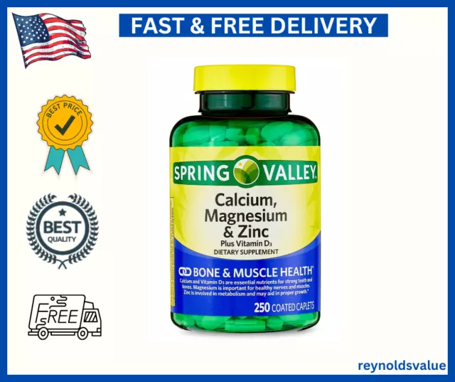 Spring Valley Calcium, Magnesium & Zinc Plus Vitamin D3 Coated Caplets, 250 Ct