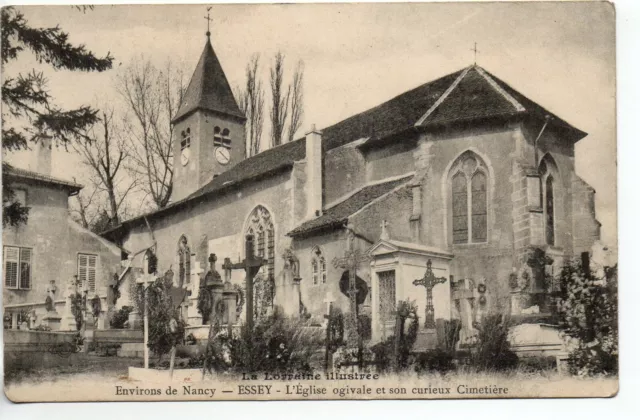 ESSEY LES NANCY - Meurthe & Moselle - CPA 54 - l'église et son curieux cimetiere
