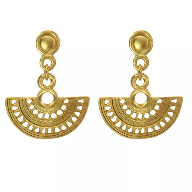 24k Gold Plated Pre-Columbian Fan Nose Ring Dangle Earrings| Across The Puddle