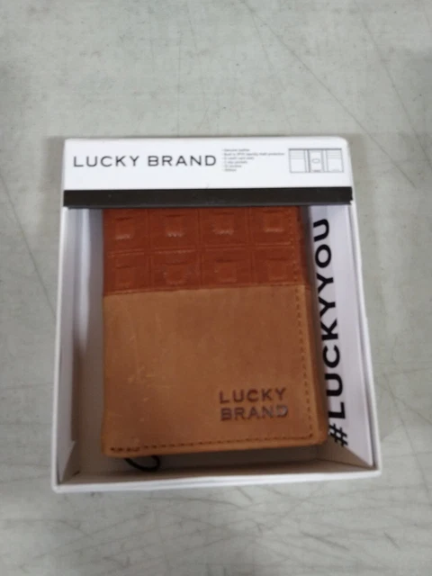 Lucky Brand Men's Plaid Embossed RFID Trifold, Brown