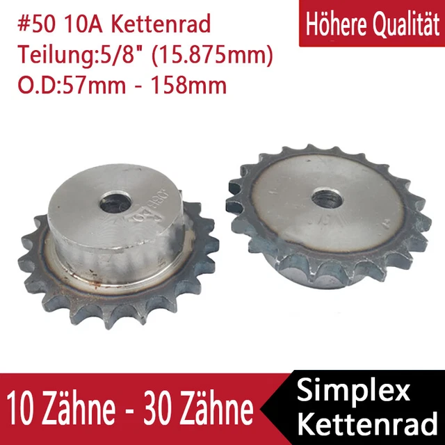 10A Kettenrad 10T-30T Zähne mit Nabe Kettenräder Pitch 5/8 " (15.875mm) Ritzel