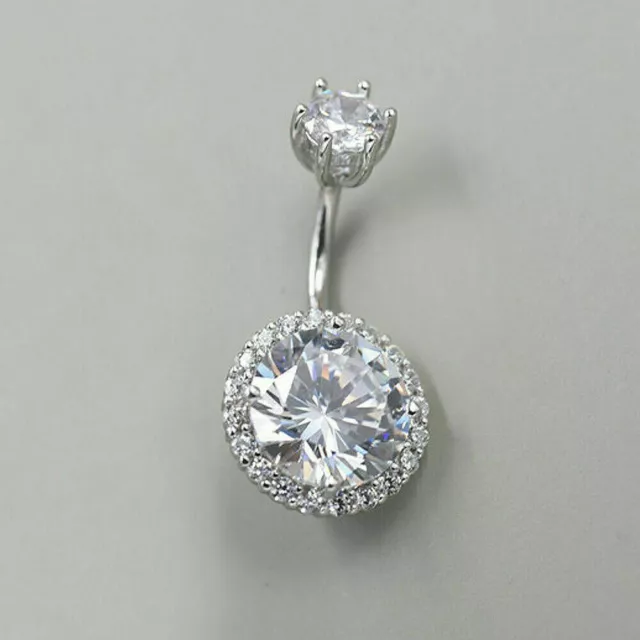 2.00 Ct Round Lab-Created Diamond Womens Belly Button Ring 14K White Gold Plated