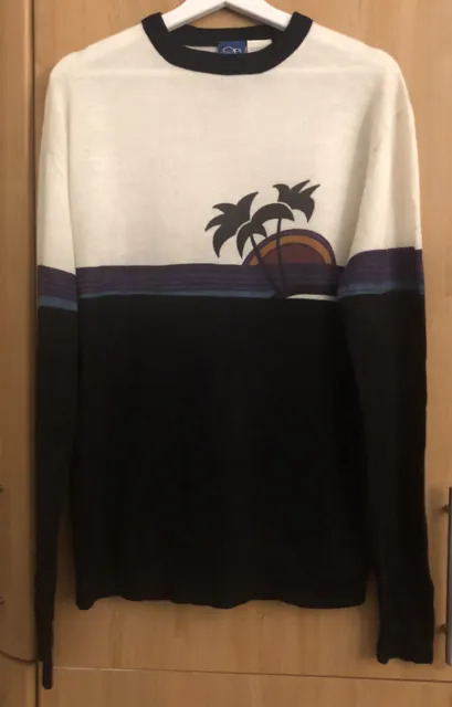 Vintage 80er Jahre Ocean Pacific Palme Sonnenuntergang Design Pullover Herren Größe L
