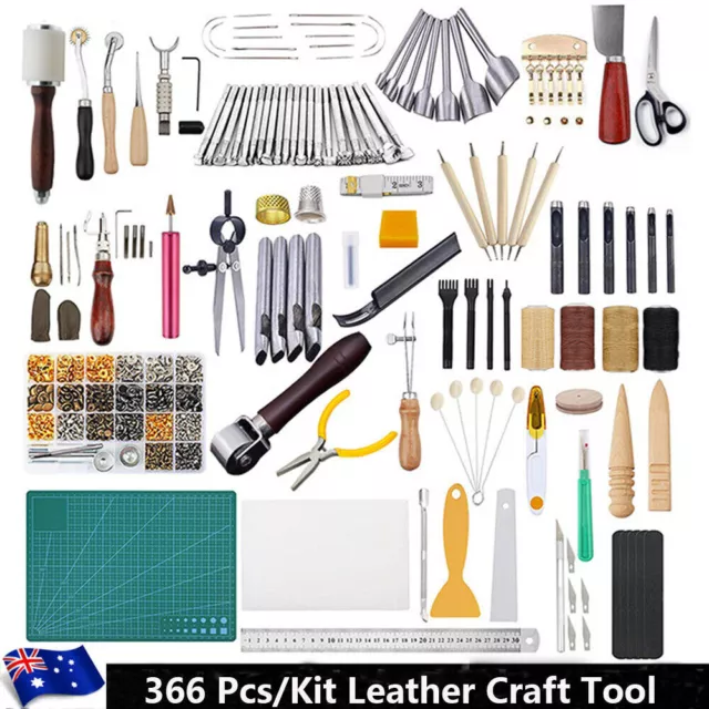 366Pcs Leather Craft Tools Kit Stitching Sewing Beveler Punch Working Hand Tools