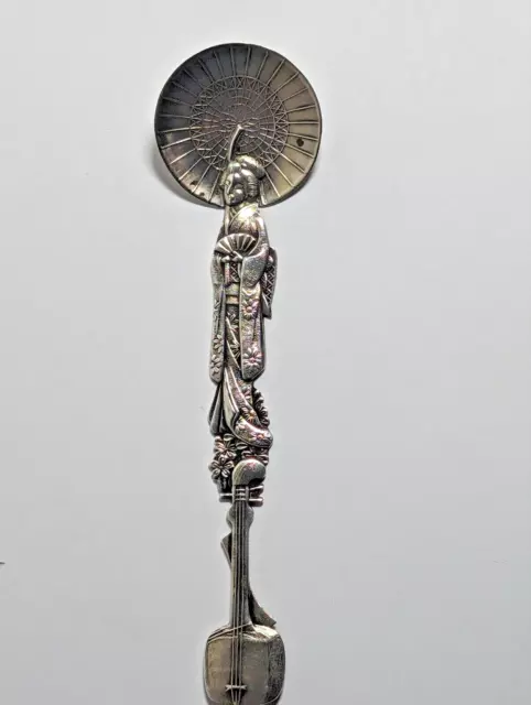 Figural Japan Geisha Woman Antique 950 Sterling Silver Souvenir Spoon