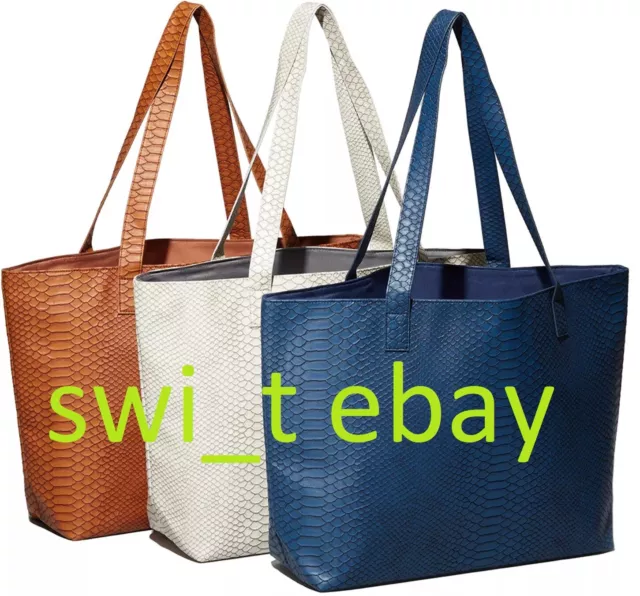Bloomingdale's Faux Python Leather Tote Bag Shopper Handbag BLUE BROWN or WHITE