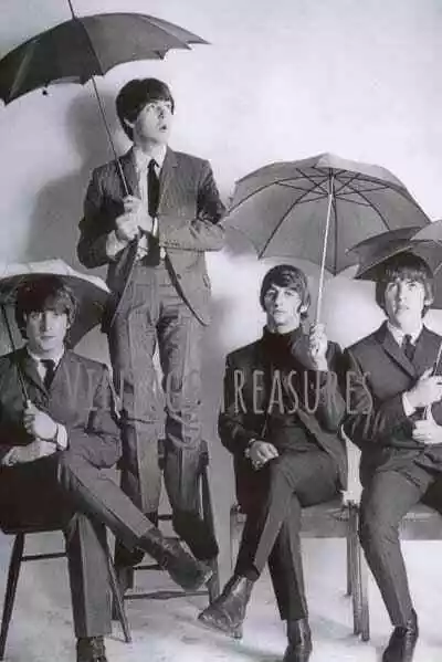 The Beatles holding Umbrellas John Paul George Ringo Photo Print Poster