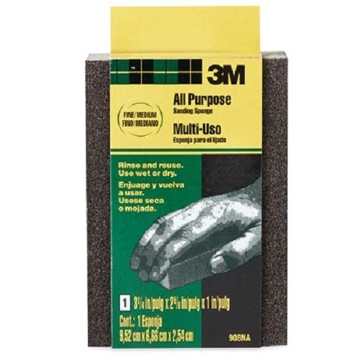 3M Fine/Medium Flexible Sanding Sponge, 3-3/4 x 2-5/8 x 1-In., 908-ESF