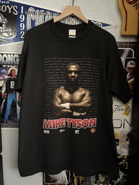 T-shirt Vintage Mike Tyson 1995 - Message 'Tuff Times Don’t Last', Taille XL, Noir, Occasion