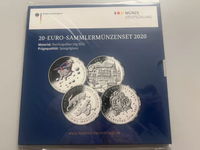 BRD Silber-Gedenkmünzen 2020 Set, 4 x 20-Euro-Gedenkmünze;