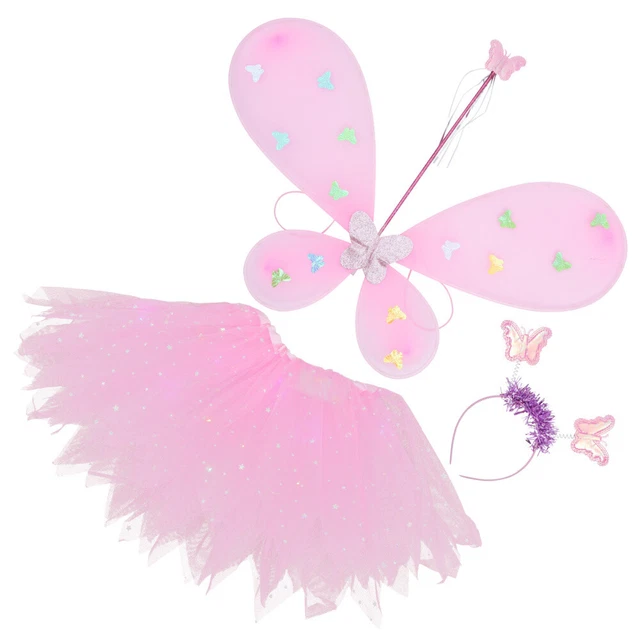 Deguisement Ange Aoimg Déguisement D'ailes Pour Enfants, 4PCS Ailes De Fée Fille Ange De Papillon, Ailes Fée Fille Ange Déguisement Pour Halloween Carnaval Noël Fête Anniversaire(Rose Déguisement Ange Fille