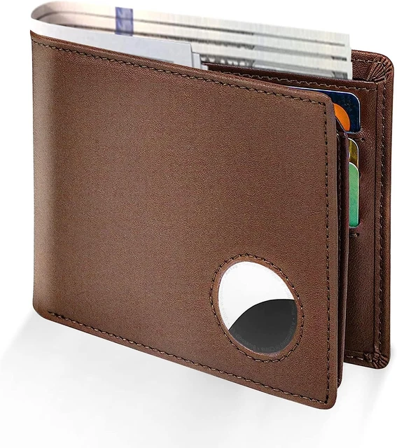 Slim Minimalist Airtag Wallet for Men, Genuine Leather Credit Card Holder for...