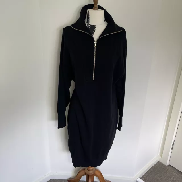 Ripe Maternity Black Zip Up Knit Long Sleeve Dress Relaxed Fit Nursing size M