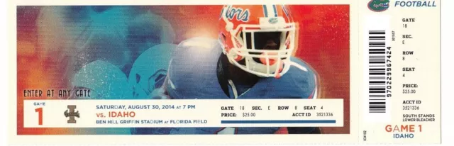 2014 Florida Gators Vs Idaho Tickets Stub 8/30 College Football