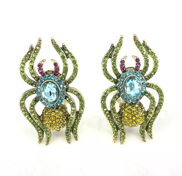 Heidi Daus Trend Sticky Fingers Swarovski Crystal Pave Spider Earrings clip on