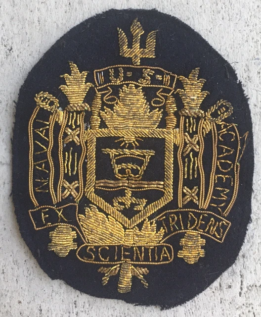 Vintage ca.1940's US NAVAL ACADEMY Gold Bullion School Seal on Black Felt USNA
