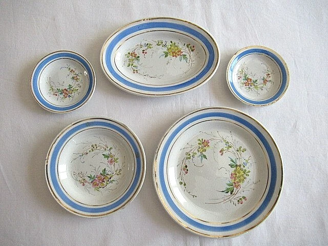 Dinette de poupée ancienne en faïence, décor fleurs | UK