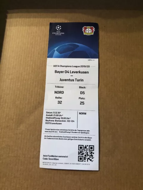 Biglietto Bayer Leverkusen - Juventus 2019/2020 Champions League