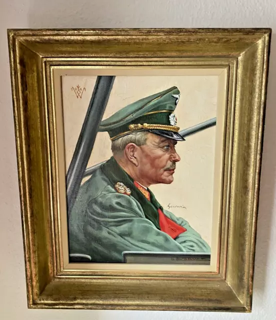 Generale Guderian Quadro A Su Tela con Cornice Datato 1941 Firmato Bene Pittura