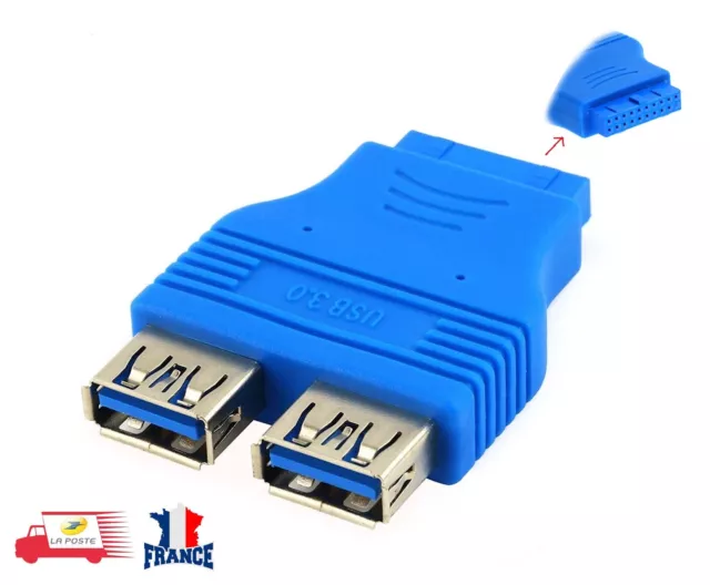 Adaptateur USB 3.0 Femelle en-tête de carte mère 20 broches vers USB 2 Port HUB