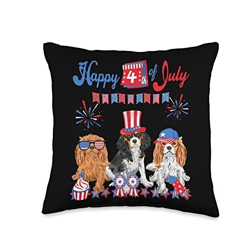 Cavalier King Charles Spaniel 4th of July Throw Pillow, 16x16, Multicolor